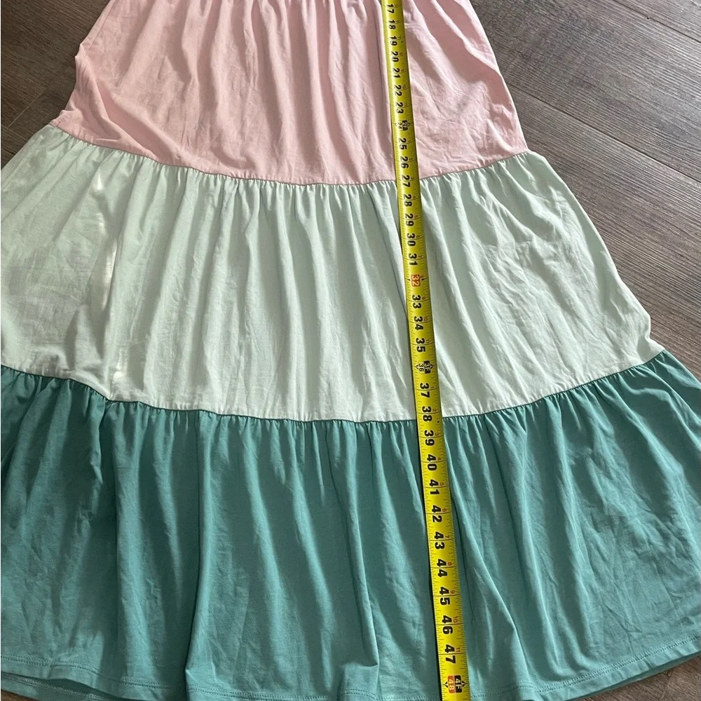 Lands End Sleeveless Tiered Ruffle Color Block Maxi Dress Women's Small pink NWT - Picture 4 of 10